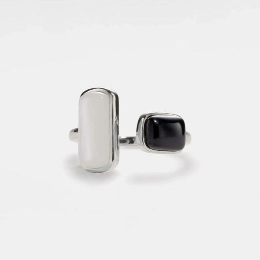 The Monochrome Statement Ring | Black Onyx & White Agate